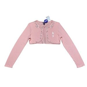Y2K Limited Too Cropped Cardigan Girls XL16 Pink Beaded Bolero Long Sleeve Top